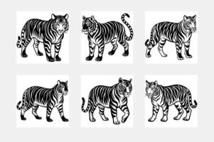 Minimalist Tiger silhouette white background design set vector