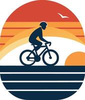 Cycling Minimal sunset design on white background for t-shirt artwork vector