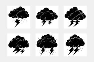 Flickering lightning in minimal clouds on white background artwork set vector