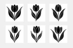 Graceful minimal Tulip silhouette on white background artwork set for minimalist design vector