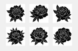 Rose silhouette on white background minimal artwork set collection vector