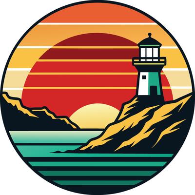 Nautical lighthouse Minimal sunset design on white background for t-shirt artwork