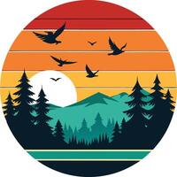 Sunset in the forest Minimal sunset design on white background for t-shirt artwork vector