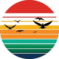 Bird with sun Minimal sunset design on white background for t-shirt artwork vector