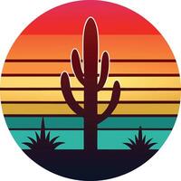 Cactus Minimal sunset design on white background for t-shirt artwork vector
