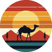 camel Minimal sunset design on white background for t-shirt artwork vector