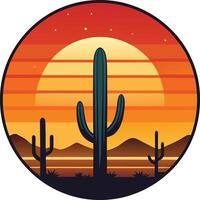 Cactus Illustration design Minimal sunset design on white background for t-shirt artwork vector
