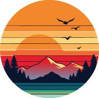 Bird with mountain Minimal sunset design on white background for t-shirt artwork vector