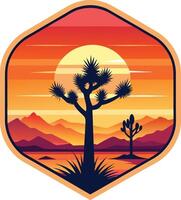 Joshua tree in the desert Minimal sunset design on white background for t-shirt artwork vector