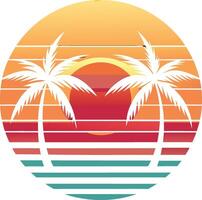 Palm silhouette Minimal sunset design on white background for t-shirt artwork vector