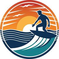 Surfer Minimal sunset design on white background for t-shirt artwork vector
