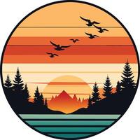 Bird Minimal sunset design on white background for t-shirt artwork vector