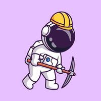 Cute Astronaut Mining With Pickaxe And Helmet Cartoon vector