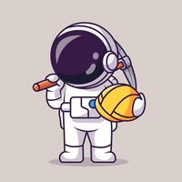 Cute Astronaut Mining With Pickaxe And Helmet Cartoon vector