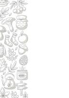 Autumn vertical a4 poster, space for text. Minimalist monochrome gray left side border frame with fall seasonal cozy elements. For card, banner, invitation, social media, festival or planner. vector