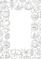 Autumn vertical a4 poster, space for text in the middle, isolated background. Minimalist monochrome gray frame with fall seasonal cozy elements. For card, banner, invitation, festival or planner. vector