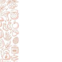 Autumn square poster, space for text. Minimalist monochrome red left side frame with fall seasonal cozy elements. For card, banner, invitation, social media, festival or postcard. Isolated background vector