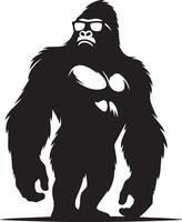 Gorilla wearing sunglass cool Silhouette isolated on white background Minimalist illustration vector