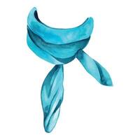 Turquoise and blue neck scarf tied in a knot at the front. Watercolor illustration, all objects are hand painted with watercolor. Suitable for printing on fabric, paper, design and creativity vector