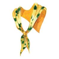 Neck scarf, shawl yellow with green spots and knot in front. Watercolor illustration, all objects are hand painted with watercolor. Suitable for printing on fabric, paper, design and creativity vector