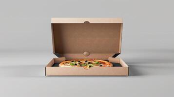 Pizza Packaging Box Mockup, gray background isolated photo
