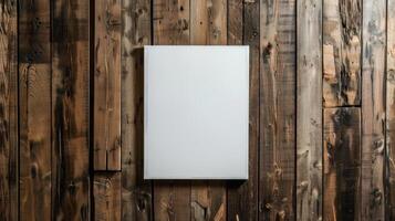 White Square Sign on Wooden Wall, Designer Layout, AI Created photo