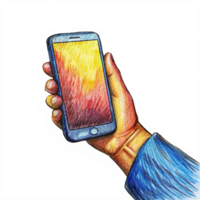 Hand and Mobile Phone Interaction Hand Drawn Artwork png