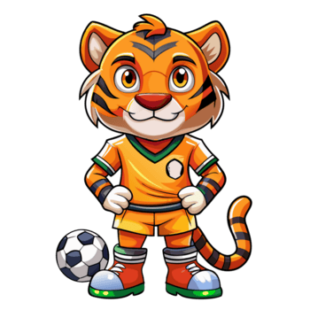 Tiger mit Fußball Ball Karikatur Kunst png
