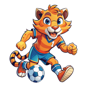 energisch Tiger spielen Fußball Karikatur Design png