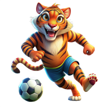dynamisch Tiger spielen Fußball Maskottchen png