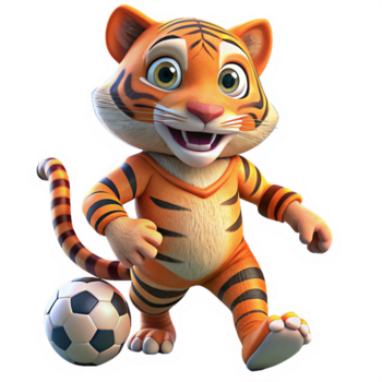 Tiger spielen Fußball mit Begeisterung 3d Stil png