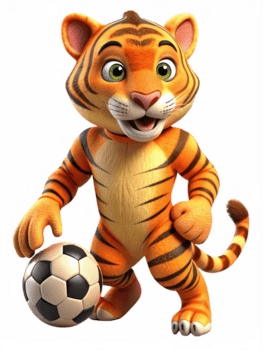 furchtlos Tiger spielen Fußball 3d machen png