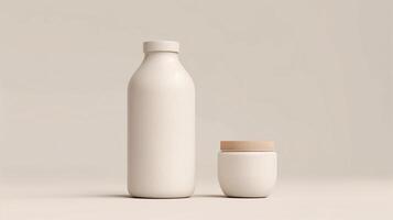 Minimalist Cream Colored Ceramic Bottle and Jar Set, Modern Kitchen Storage, Neutral Tones, Minimal Design photo