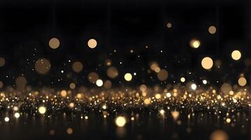 Black background abstract glitter lights gold and black bokeh background photo
