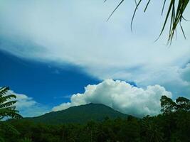mountain view with white clouds on a sunny day photo
