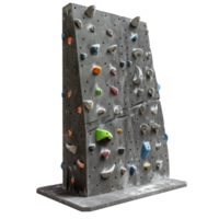 Empty indoor artificial climbing wall with colorful holds and grips png