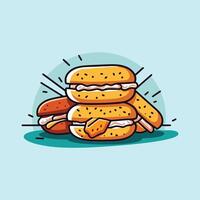sausage biscuit illustration. clean line and cool color clip art for menu, poster, web vector