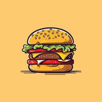 cheese burger illustration. clean line and cool color clip art for menu, poster, web vector