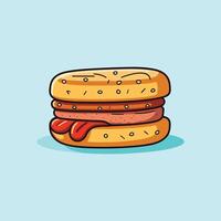 sausage biscuit illustration. clean line and cool color clip art for menu, poster, web vector