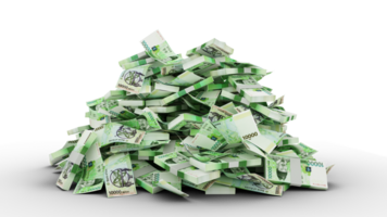 Big pile of Korean won notes. A lot of money isolated on transparent background. 3d rendering of bundles of cash png
