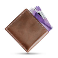 3D rendering of Gibraltar Pound notes in a brown leather men wallet. Gibraltar Pound in wallet png