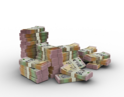 Stack of Uruguayan Peso Uruguayo notes. 3D rendering of bundles of banknotes isolated on a transparent backround png