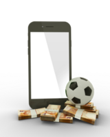 3D rendering south Aafrica Rand notes, phone and football isolated on transparent background png