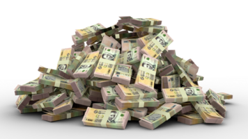Big pile of 100 Uruguayan Peso Uruguayo notes a lot of money over transparent background. 3d rendering of bundles of cash png