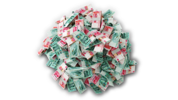 Big pile of Chinese yuan notes. A lot of money isolated on transparent background. 3d rendering of bundles of cash png