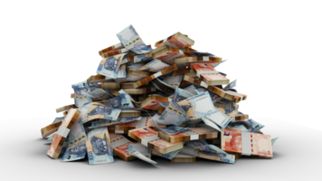 Big pile of South African Rand notes. A lot of money isolated on transparent background. 3d rendering of bundles of cash png