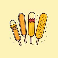 corn dog illustration. clean line and cool color clip art for menu, poster vector