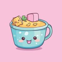 miso soup cool colors kawaii clip art illustration for menu, poster, web vector