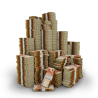 Big stacks of South African Rand notes. A lot of money isolated on transparent background. 3d rendering of bundles of arranged cash png