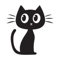 Black Cat icon Illustration, A minimalist illustration of a cute black cat with big eyes and a simple design. Perfect for use in graphic projects, product design vector